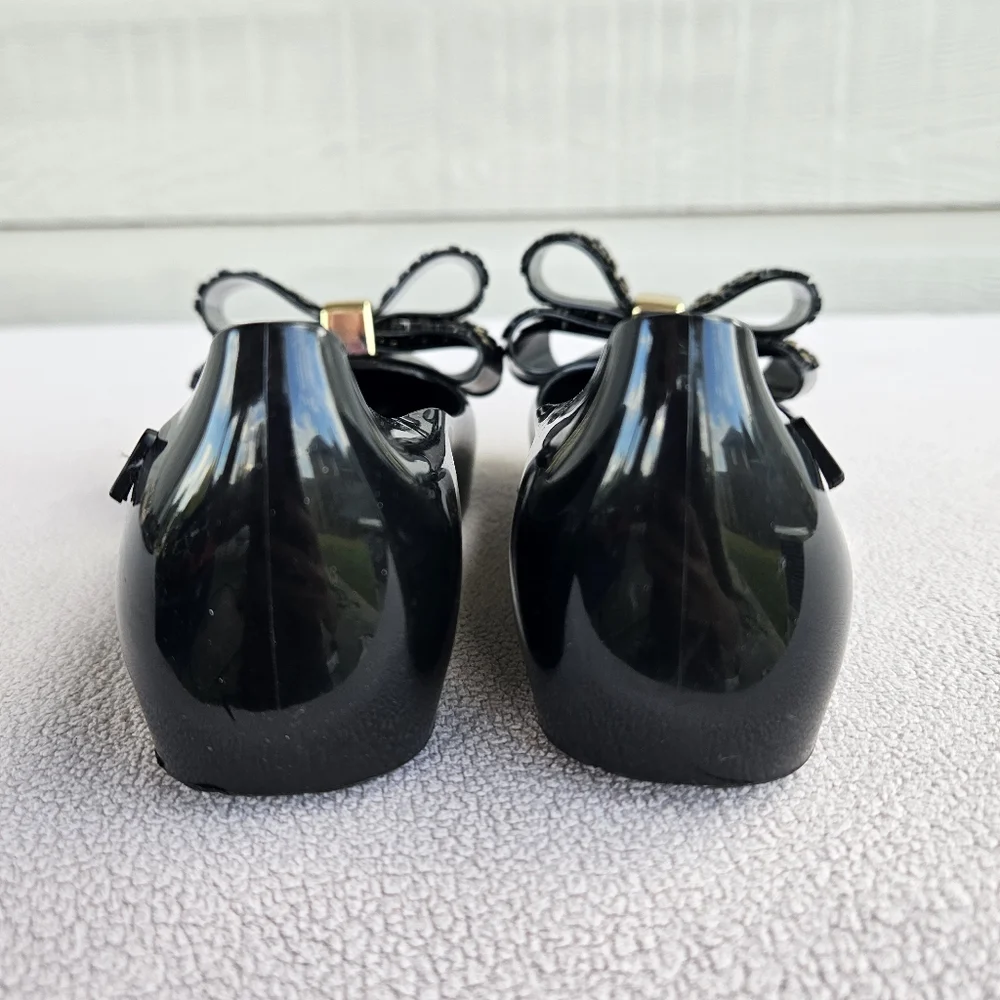 Melissa Mini Mel Ultragirl Sweet XVI Black Gold Jelly Flat Bow Girl SZ 11 Formal